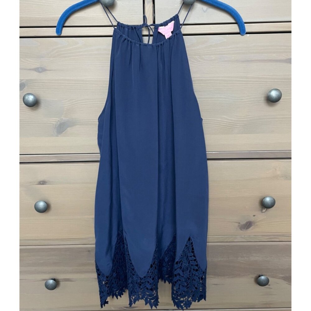 EUC Lilly Pulitzer Per Diem Top -- Halter-neck Silk Tunic Blouse Size Medium